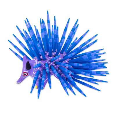 Alternate image for Hand-Painted Wood Alebrije Porcupine Figurine in Lavender Cute Porcupine in Lavender