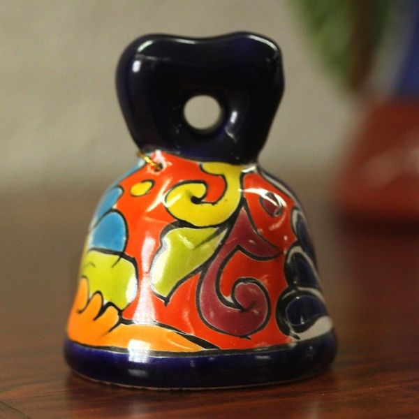 Alternate image for Hand-Painted Talavera-Style Ceramic Bell from Mexico Ringing Talavera