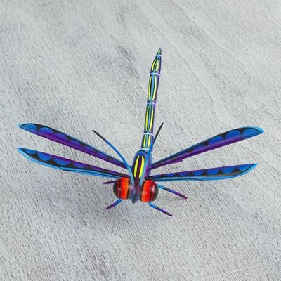 Alternate image for Handcrafted Blue Copal Wood Dragonfly Sculpture from Mexico Sweet Freedom in Blue