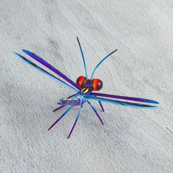 Alternate image for Handcrafted Blue Copal Wood Dragonfly Sculpture from Mexico Sweet Freedom in Blue