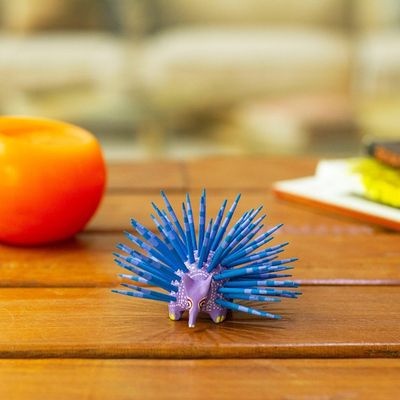 Alternate image for Hand-Painted Wood Alebrije Porcupine Figurine in Lavender Cute Porcupine in Lavender