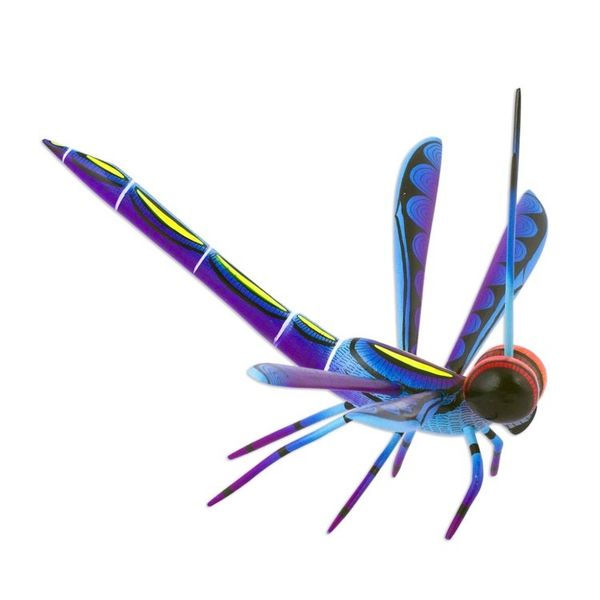 Alternate image for Handcrafted Blue Copal Wood Dragonfly Sculpture from Mexico Sweet Freedom in Blue