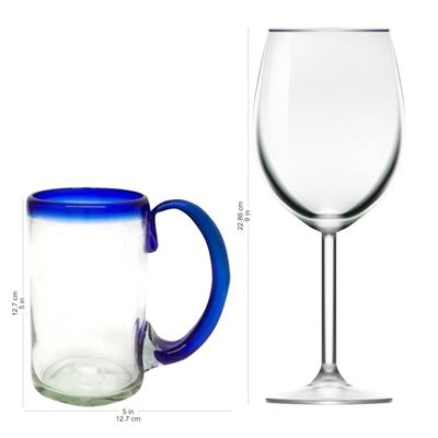 Alternate image for Mexican Beer Glasses with Cobalt Handle and Rim Set of 6 Cobalt Beer