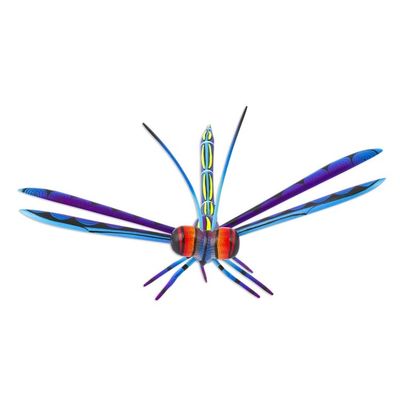 Alternate image for Handcrafted Blue Copal Wood Dragonfly Sculpture from Mexico Sweet Freedom in Blue