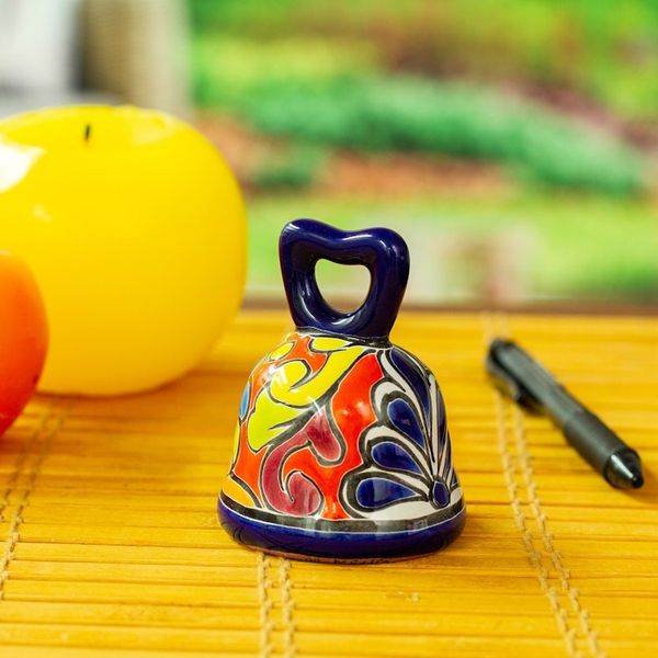 Alternate image for Hand-Painted Talavera-Style Ceramic Bell from Mexico Ringing Talavera