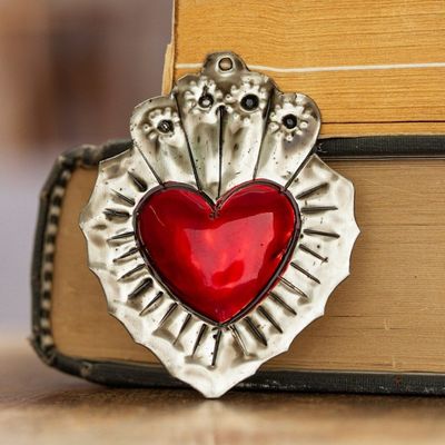 Alternate image for Mexican Tin-Plated Steel Ornament with Peacock Details Oaxaca Peacock