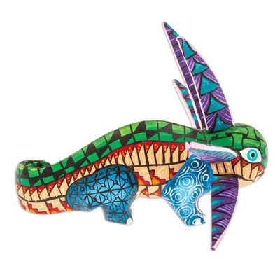 Alternate image for Wood Alebrije Axolotl Figurine Painted in Green and Blue Jungle Axolotl