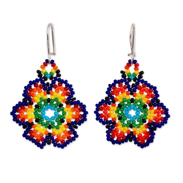Alternate image for Glass Beaded Floral Dangle Earrings from Mexico Floral Colors
