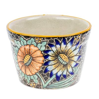 Alternate image for Handcrafted Talavera Ceramic Flower Pot in Green and Blue Flourishing Festival