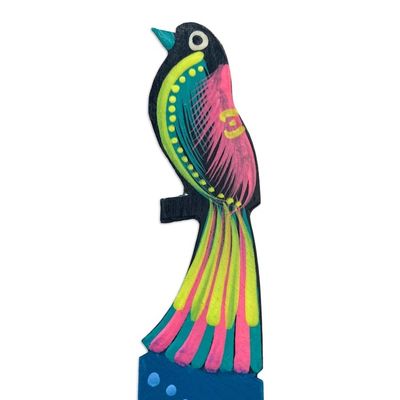 Alternate image for Handmade Mexican Copal Wood Bookmark with Tropical Bird Reading Bird