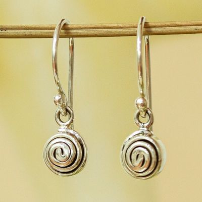 Alternate image for Petite 950 Silver Dangle Earrings from Mexico Silver Twirl Drop