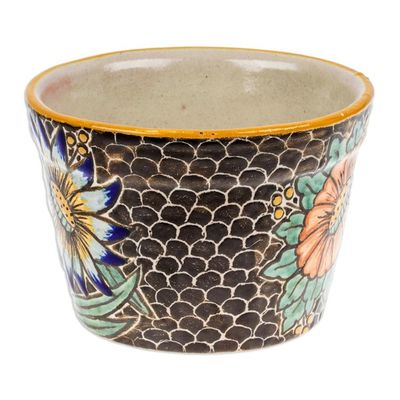 Alternate image for Handcrafted Talavera Ceramic Flower Pot in Green and Blue Flourishing Festival