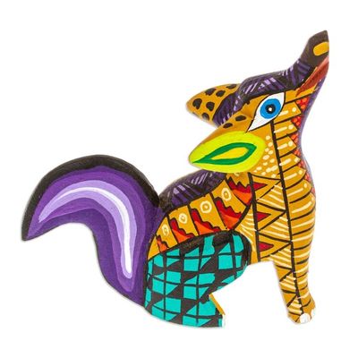 Alternate image for Copal Wood Alebrije Coyote Figurine Hand-Painted in Honey Sunshine Coyote