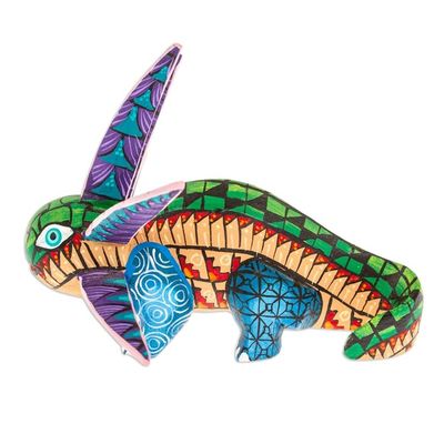 Alternate image for Wood Alebrije Axolotl Figurine Painted in Green and Blue Jungle Axolotl