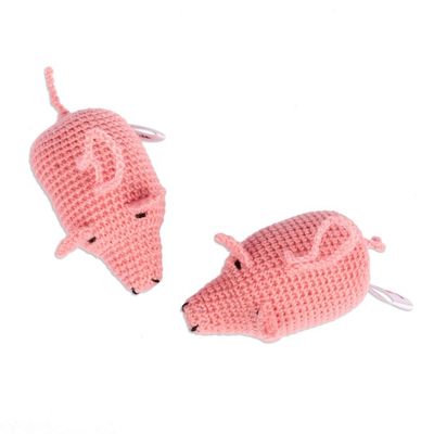 Alternate image for Pair of Pink Acrylic Pig Ornaments Crocheted by Hand Piggy Holidays