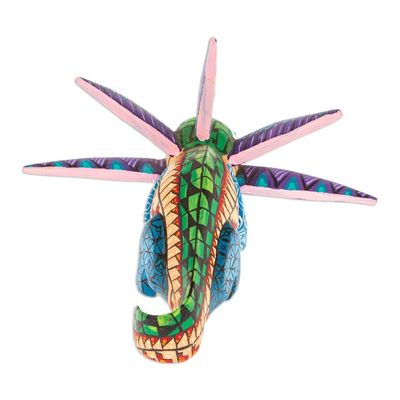 Alternate image for Wood Alebrije Axolotl Figurine Painted in Green and Blue Jungle Axolotl