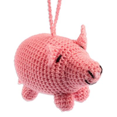 Alternate image for Pair of Pink Acrylic Pig Ornaments Crocheted by Hand Piggy Holidays