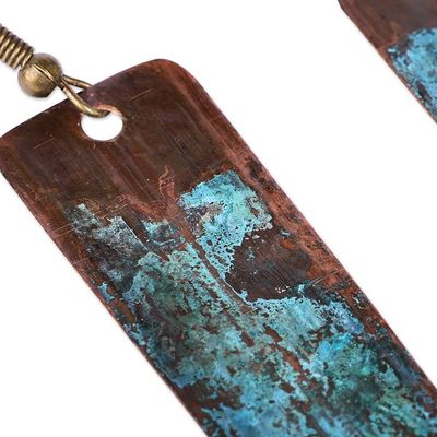 Alternate image for Copper Dangle Earrings with Oxidized Finish and Brass Hooks Bohemian Aqua