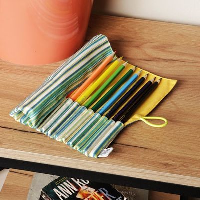 Alternate image for Wooden Colored Pencil Set and Yellow Cotton Roll Case Creative Sunshine