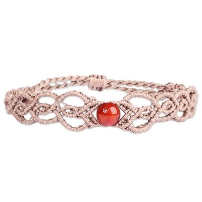 Alternate image for Handmade Beige Cotton Macrame Bracelet with Carnelian Bead Fire Duchess