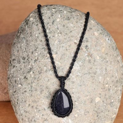 Alternate image for Adjustable Black Macrame Glass Pendant Necklace from Armenia Midnight Flair