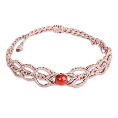 Alternate image for Handmade Beige Cotton Macrame Bracelet with Carnelian Bead Fire Duchess