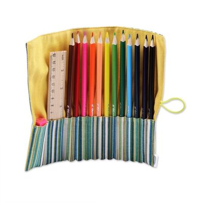 Alternate image for Wooden Colored Pencil Set and Yellow Cotton Roll Case Creative Sunshine