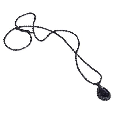 Alternate image for Adjustable Black Macrame Glass Pendant Necklace from Armenia Midnight Flair