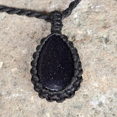 Alternate image for Adjustable Black Macrame Glass Pendant Necklace from Armenia Midnight Flair