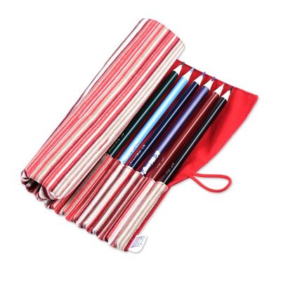 Alternate image for Wooden Colored Pencil Set and Red Cotton Roll Case Creative Crimson