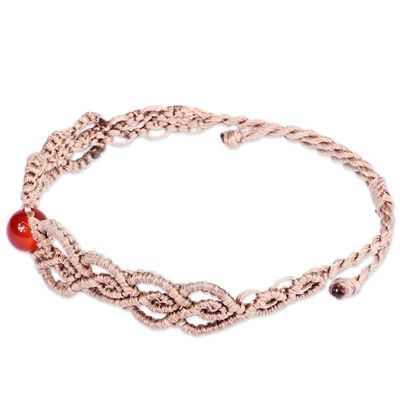 Alternate image for Handmade Beige Cotton Macrame Bracelet with Carnelian Bead Fire Duchess