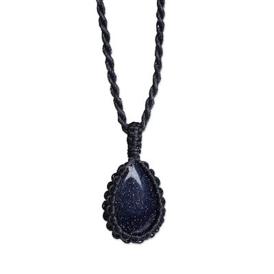 Alternate image for Adjustable Black Macrame Glass Pendant Necklace from Armenia Midnight Flair