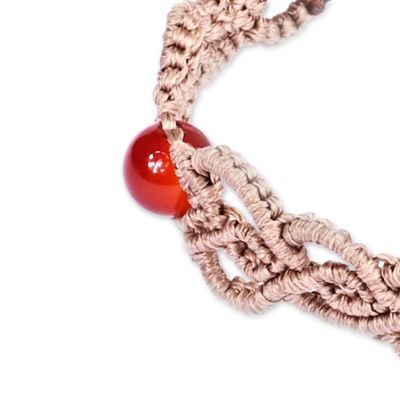 Alternate image for Handmade Beige Cotton Macrame Bracelet with Carnelian Bead Fire Duchess