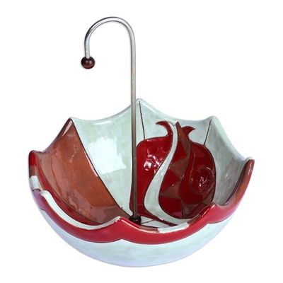 Alternate image for Glazed Red and Green Ceramic Umbrella Jewelry Stand Catchall Inverted Pomegranate Umbrella