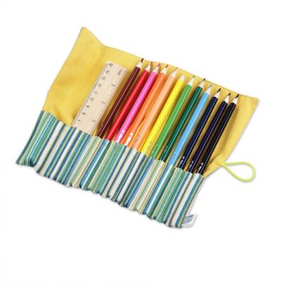 Alternate image for Wooden Colored Pencil Set and Yellow Cotton Roll Case Creative Sunshine