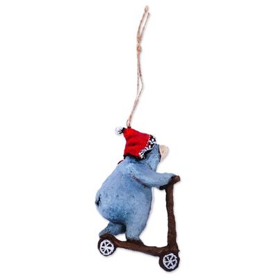 Alternate image for Hand-Painted Papier Mache Ornament of Bear on a Scooter Teddys Spectacle
