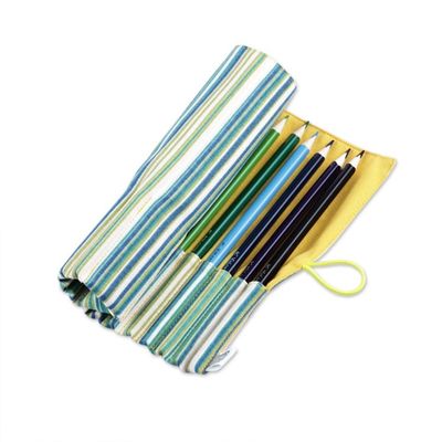 Alternate image for Wooden Colored Pencil Set and Yellow Cotton Roll Case Creative Sunshine