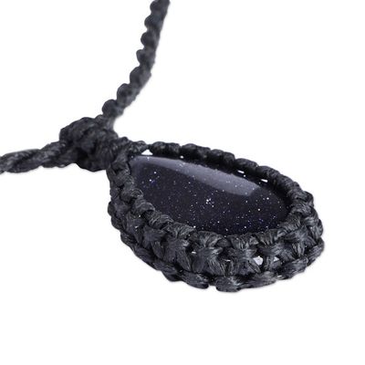 Alternate image for Adjustable Black Macrame Glass Pendant Necklace from Armenia Midnight Flair