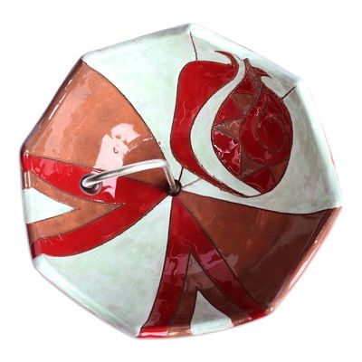 Alternate image for Glazed Red and Green Ceramic Umbrella Jewelry Stand Catchall Inverted Pomegranate Umbrella