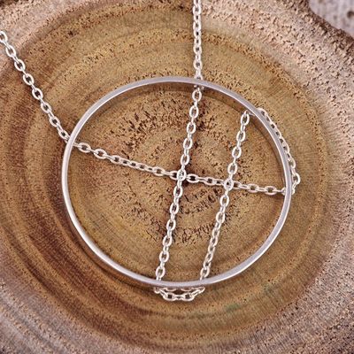 Alternate image for 925 Silver Necklace with Circular Pendant  Interlaced Chain Circular Elegance