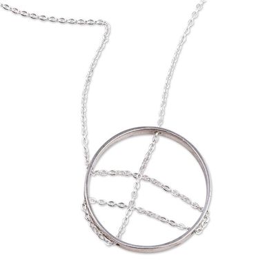 Alternate image for 925 Silver Necklace with Circular Pendant  Interlaced Chain Circular Elegance