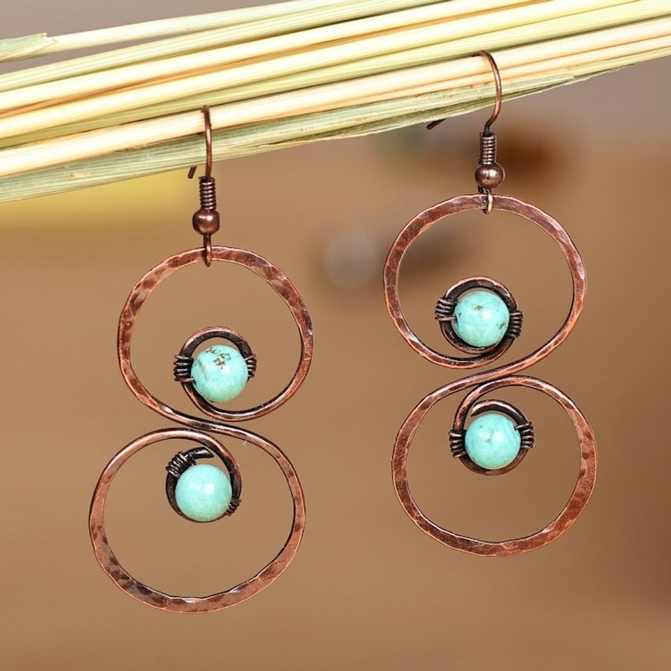 Copper and Reconstituted Turquoise Dangle Earrings 'Boundless Glamour'