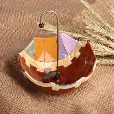 Alternate image for Hand-Painted Glazed Ceramic Umbrella Jewelry Stand Catchall Upside Down Umbrella