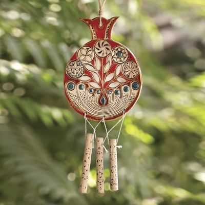 Alternate image for Pomegranate-Themed Red and Blue Ceramic Windchime Eternal Rhythms