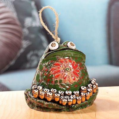 Alternate image for Whimsical Handcrafted Painted Frog Ceramic Bell Ornament  Froggy Teacher