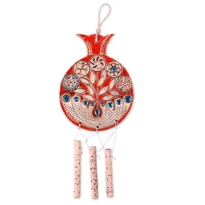 Alternate image for Pomegranate-Themed Red and Blue Ceramic Windchime Eternal Rhythms