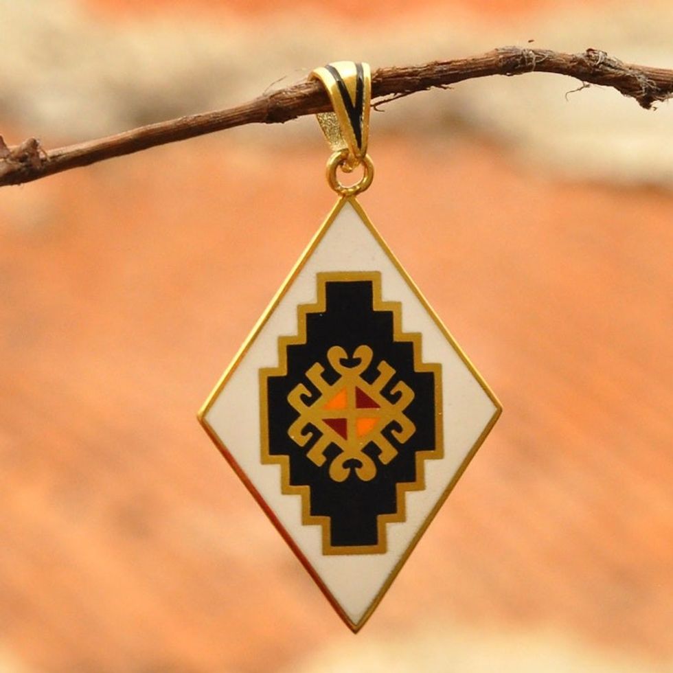 Gold-Plated Enamel Pendant with Armenian Carpet Motif 'Vishapagorg Inspiration'