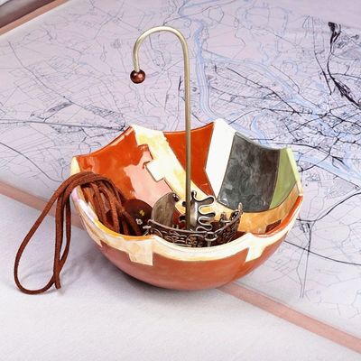 Alternate image for Hand-Painted Glazed Ceramic Umbrella Jewelry Stand Catchall Upside Down Umbrella