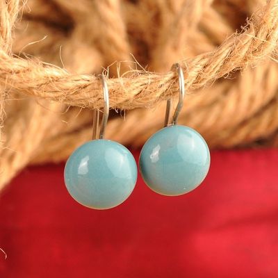 Alternate image for Modern Light Blue Ceramic Drop Earrings with Silver Hooks Light Blue Moon
