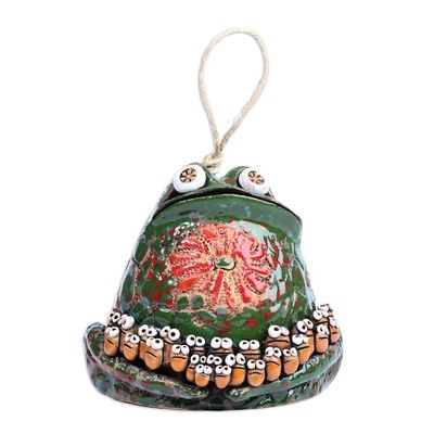 Alternate image for Whimsical Handcrafted Painted Frog Ceramic Bell Ornament  Froggy Teacher
